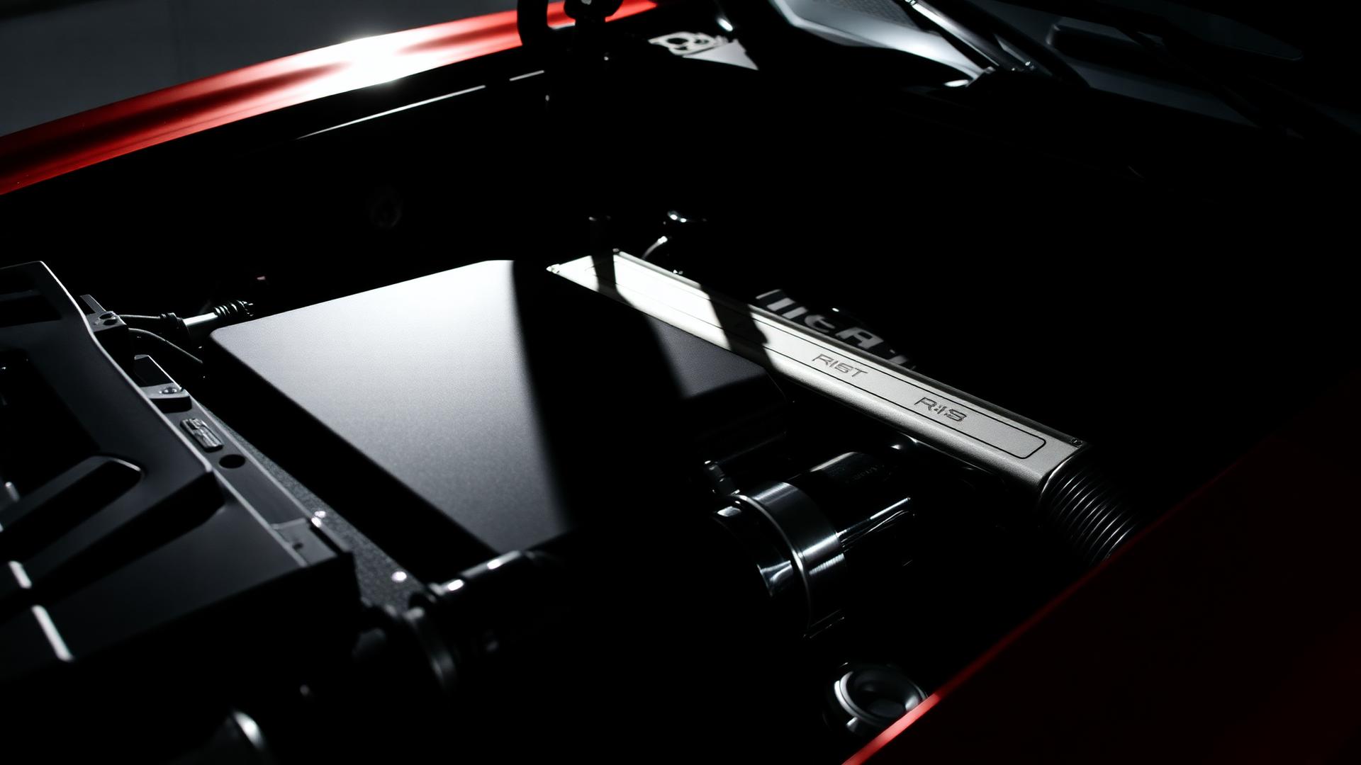Close up of a performance car engine bay